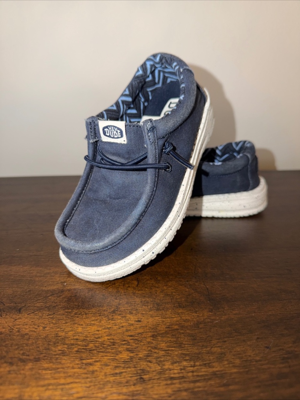 Hey Dude Wally Stretch Canvas Toddler 9 Slip On Loafer Shoes Blue Navy Coastal